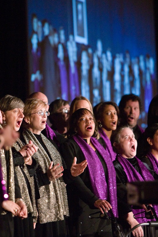 Chicago, United States, the Bahá'í House of Worship Choir performs at one of 41 Regional Conferences held around the world called by the Universal House of Justice, 6 December 2008