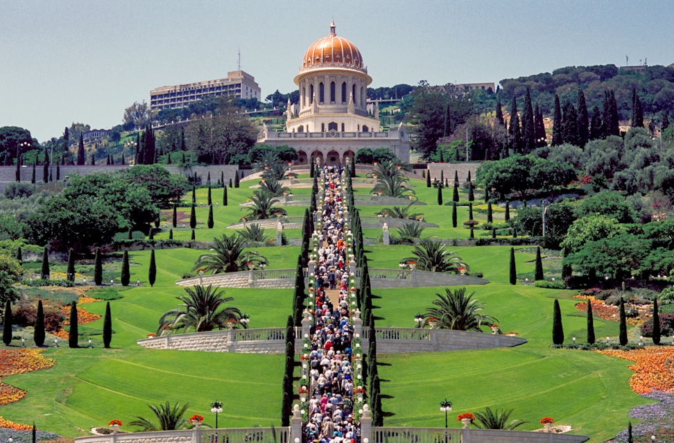 Participants ascending the terraces at the opening of the Terraces of the Shrine of the Báb, 23 May 2001