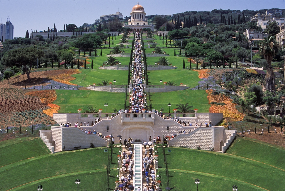 Participants ascending the terraces at the opening of the Terraces of the Shrine of the Báb, 23 May 2001