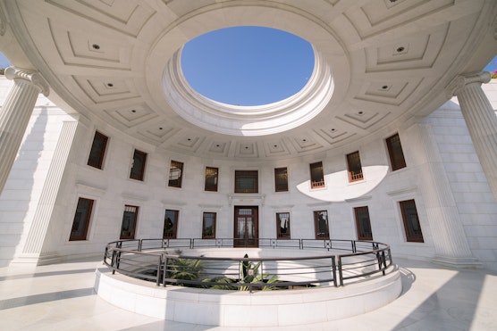 Front view of the portico entrance of the Centre for the Study of the Sacred Texts