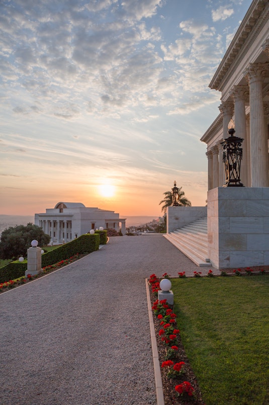 The International Teaching Centre Building (left) and the Seat of the Universal House of Justice (right)