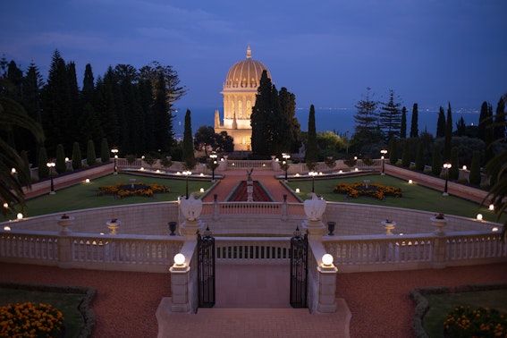 View of the Shrine of the Báb from the terraces above the Shrine of the Báb 