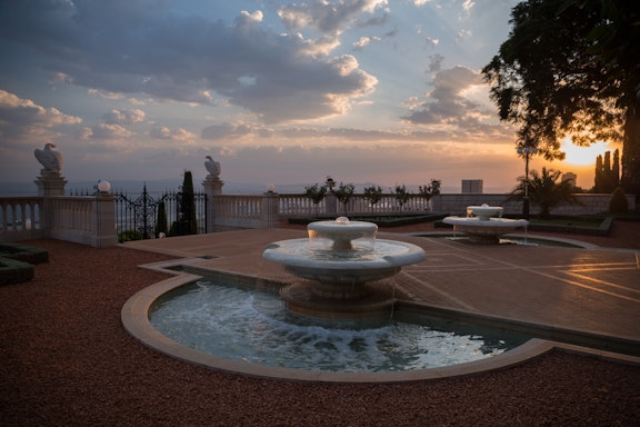 Two fountains on the terraces below the Shrine of the Báb 