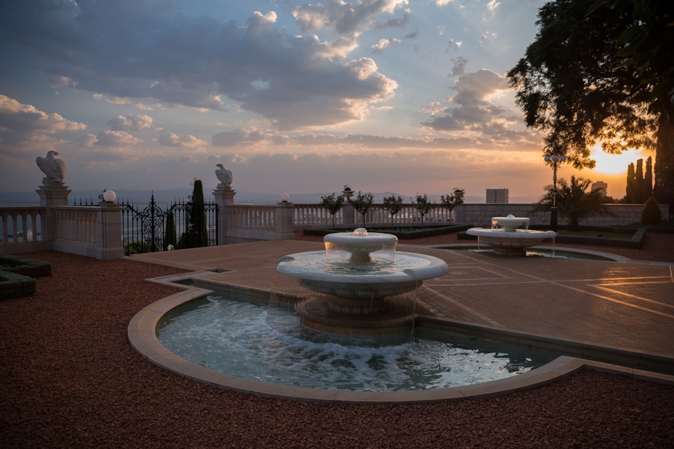 Two fountains on the terraces below the Shrine of the Báb 