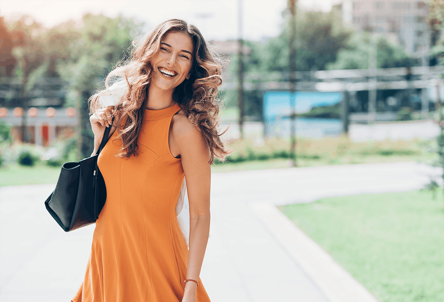 Smiling Woman with Orange Dress
