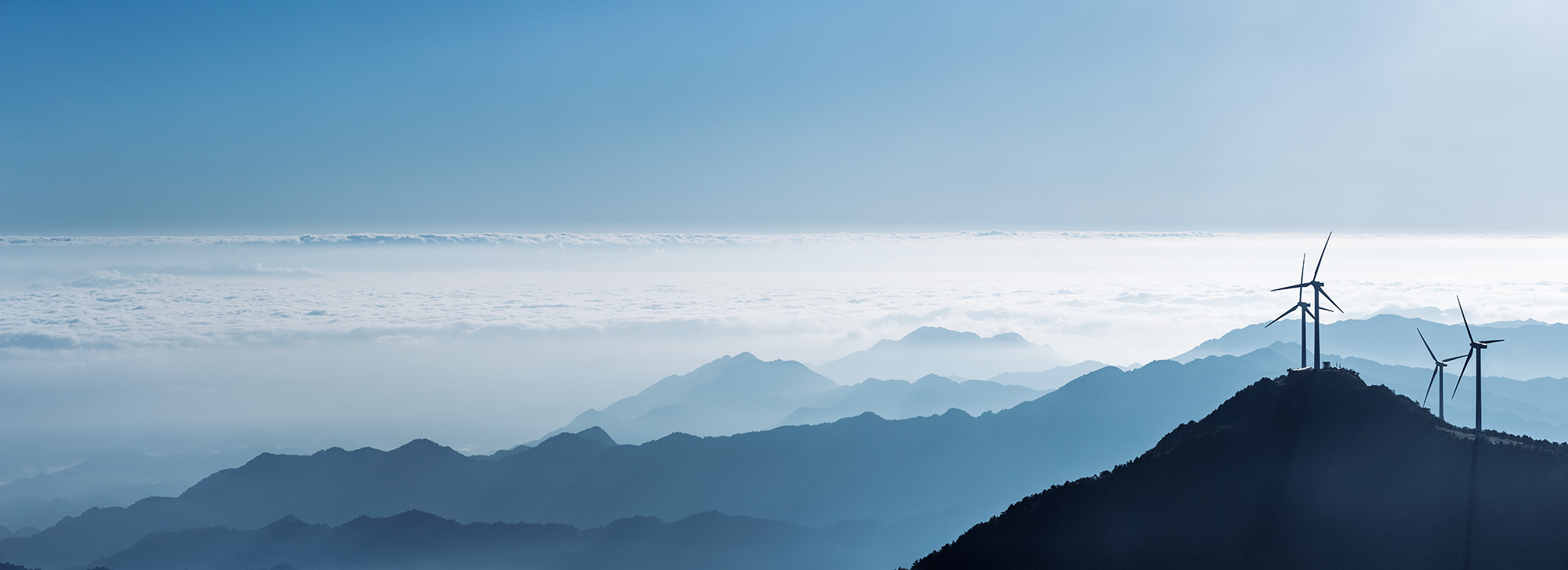 Panoramic view of wind turbines on the Blue Ridge Mountains