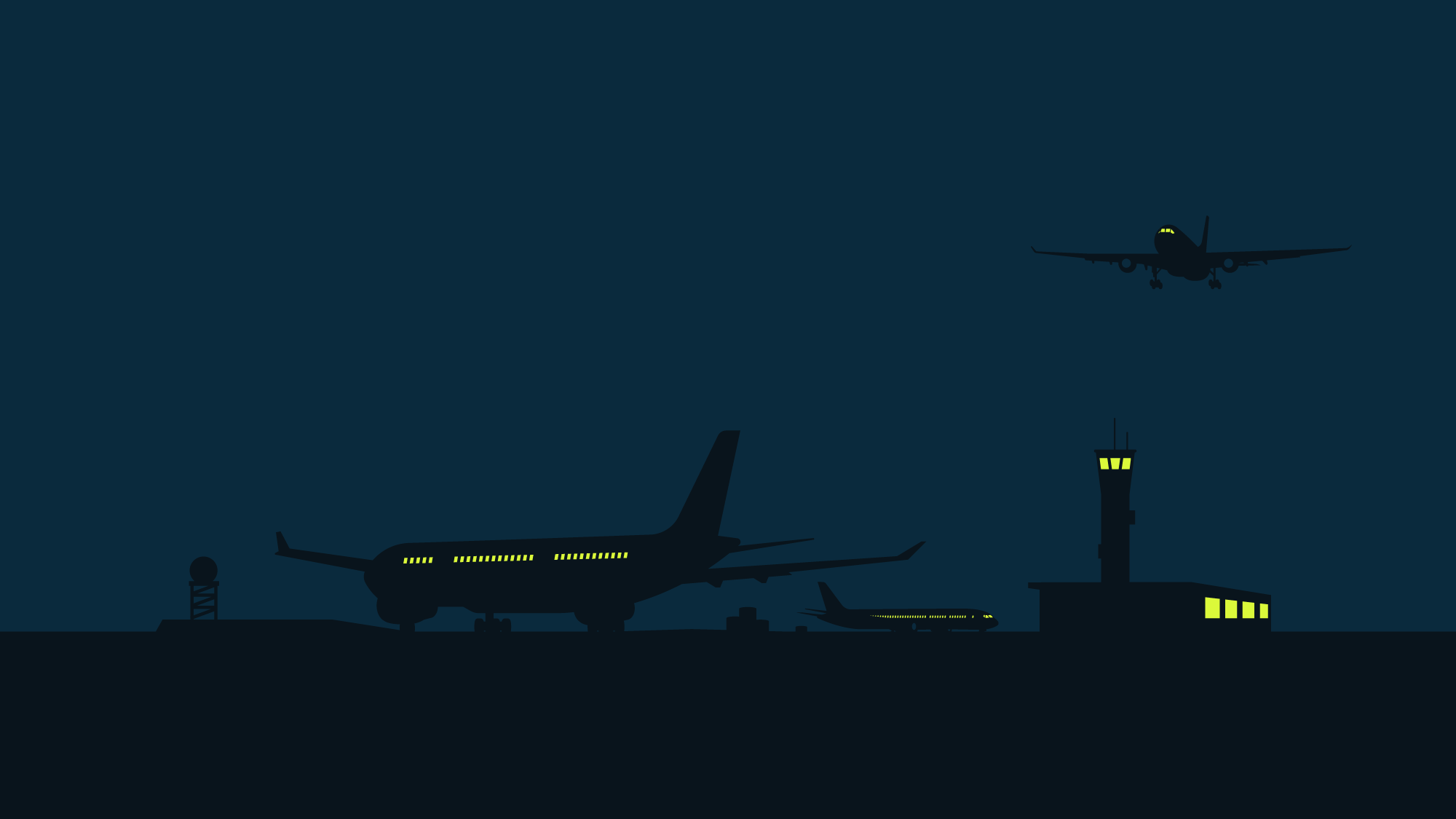 Illustration of an airport at night