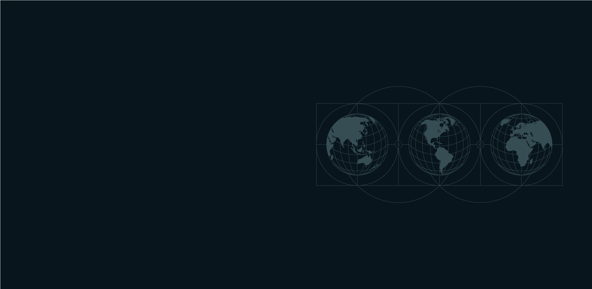 Line drawing illustration of three globes showing Asia, North and South America, and Africa and Europe