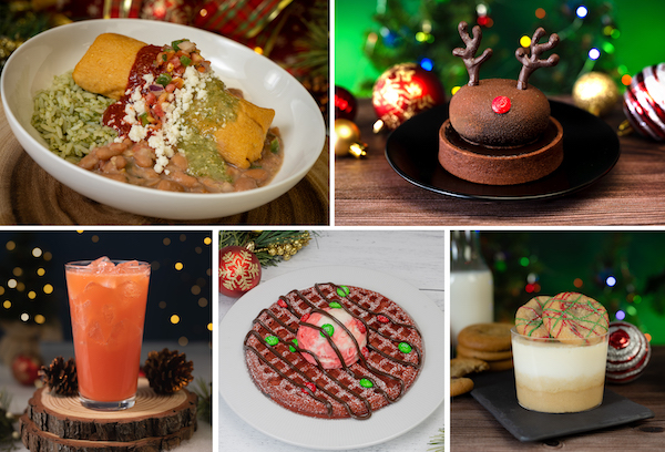 Chicken Tamale Served "Christmas Style", Chocolate Eggnog Reindeer, Orange-Cranberry Pineapple Punch, Holiday Waffle Sundae and Milk and Cookies for Mickey's Very Merry Christmas Party