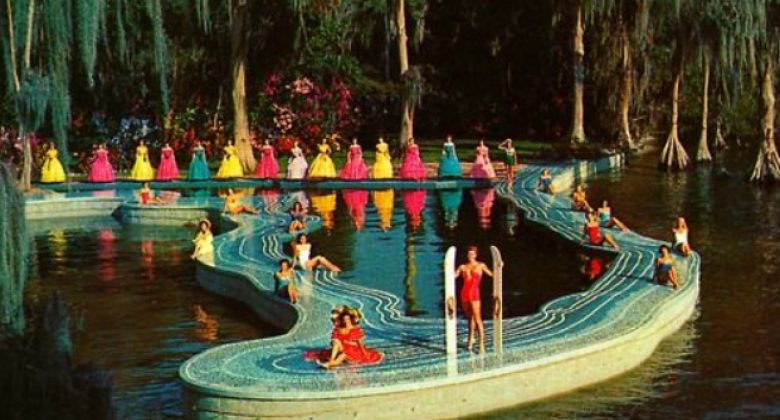 Photo from the Original Cypress Gardens of Southern Belle's and Skiers Standing on the Walkways that Weaved Through the Cypress Trees
