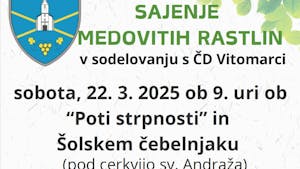SAJENJE MEDOVITIH RASTLIN; sobota, 22.3.2025 ob 9. uri; ob poti strpnosti in šolskem čebelnjaku