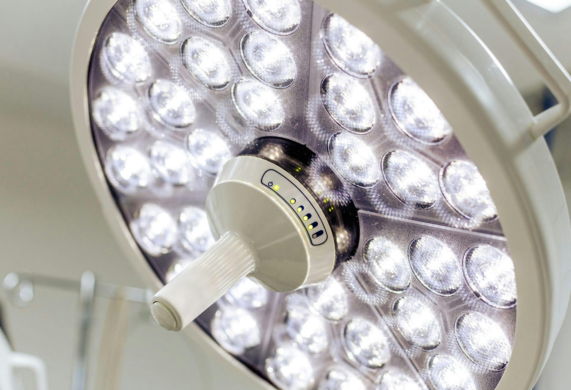 Close-up of an operating room light