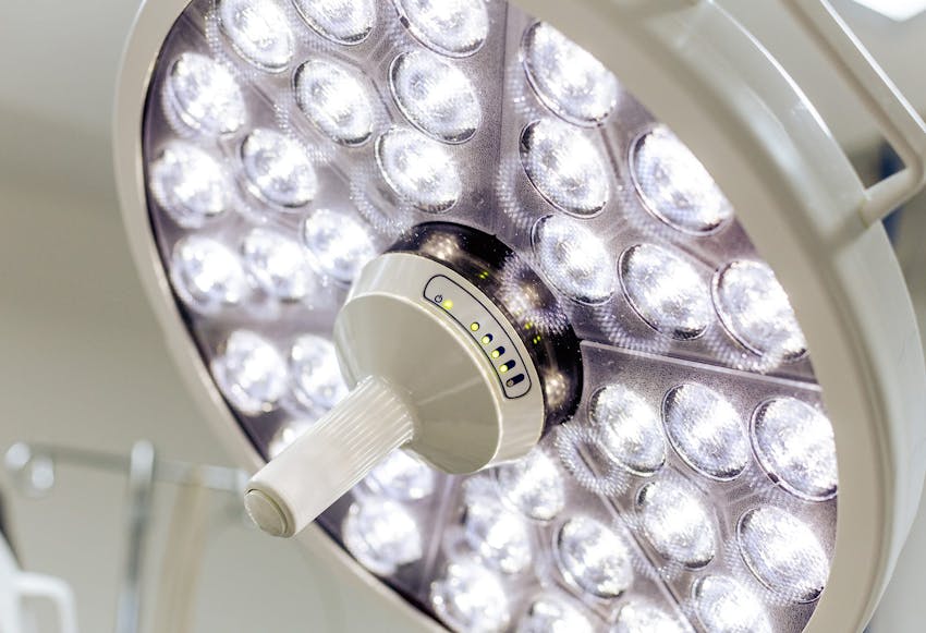 Close-up of an operating room light