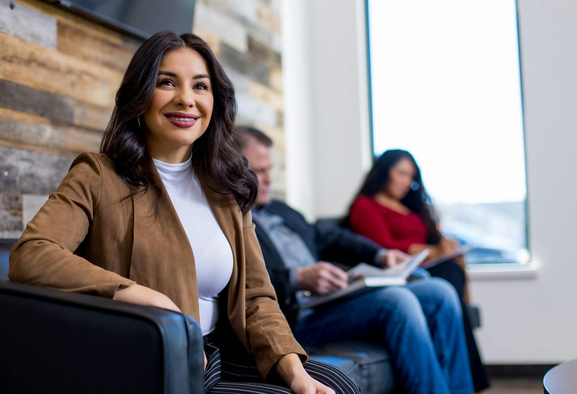 Woman sitting in waiting area