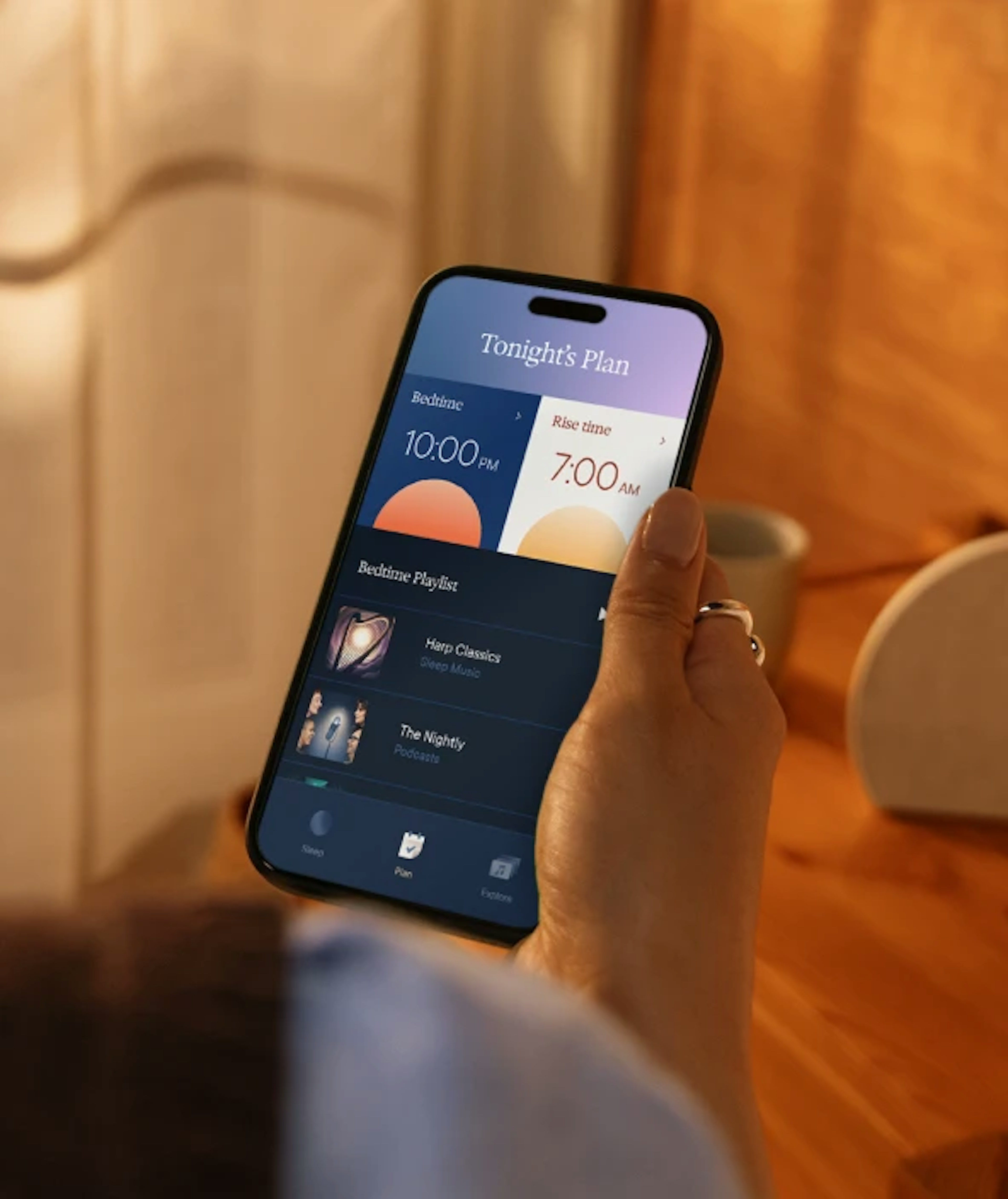 Planning the night ahead with Hatch Sleep Clock at the bedside