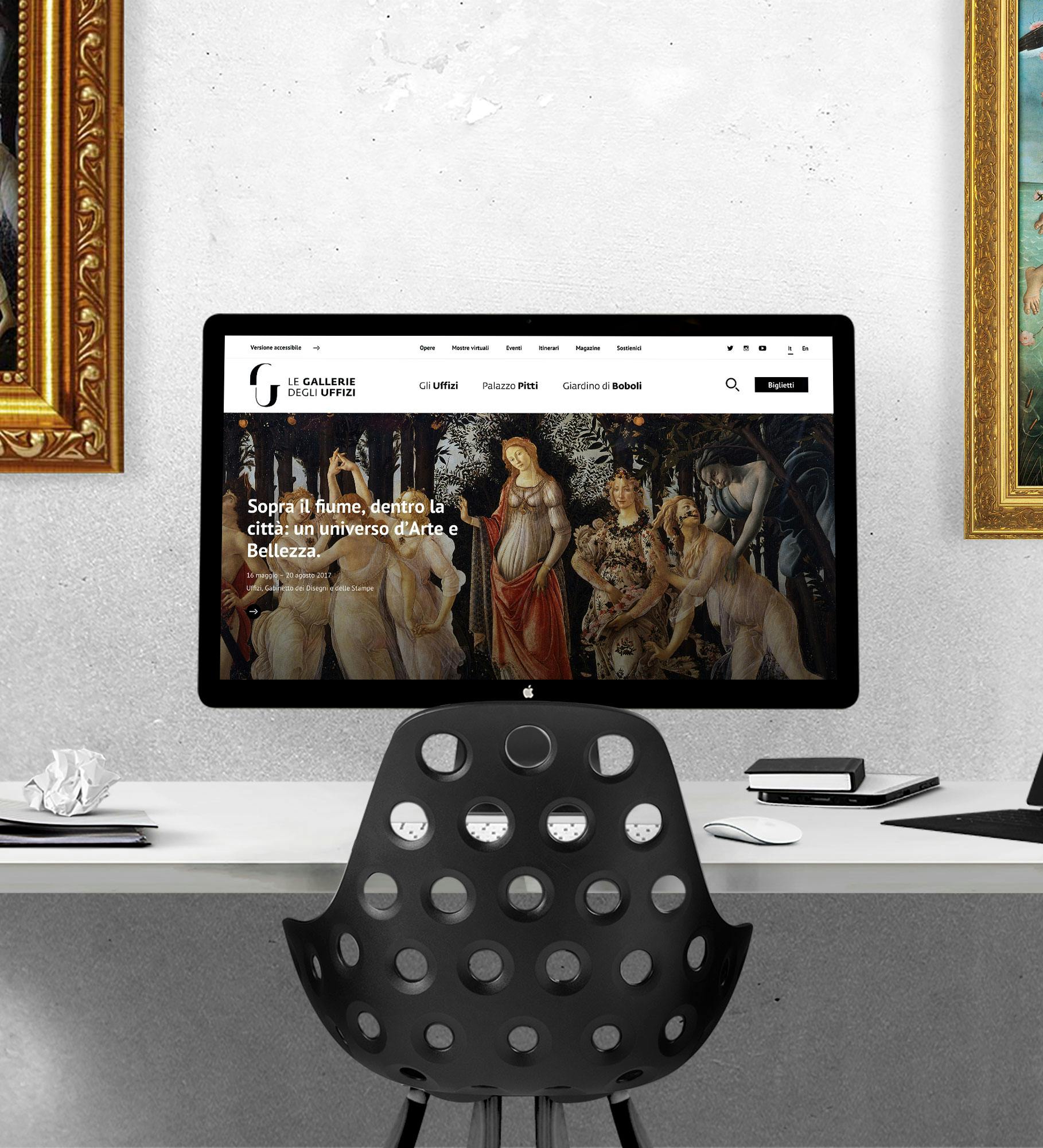 Il mockup del sito web delle Gallerie degli Uffizi