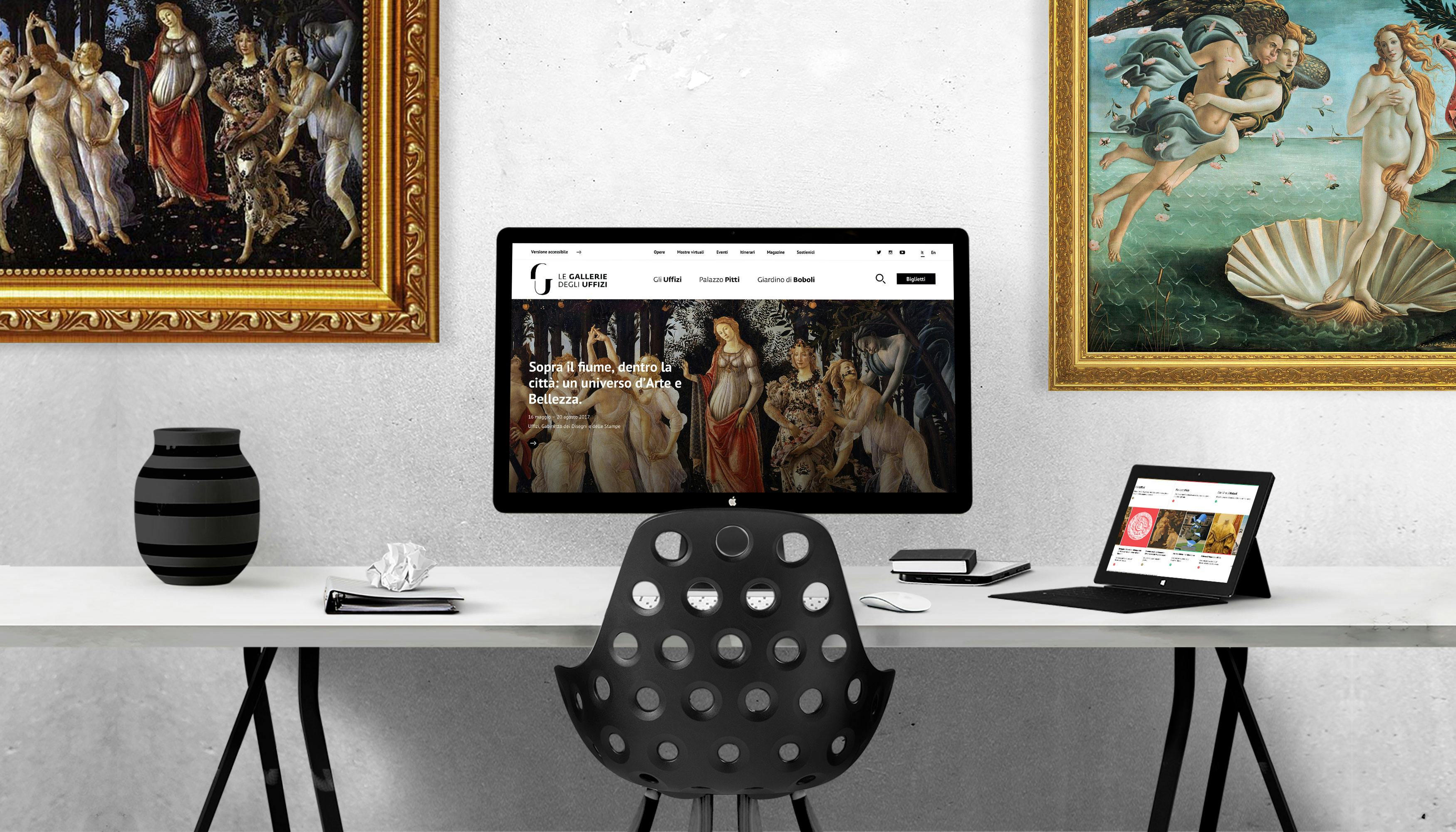 Il mockup del sito web delle Gallerie degli Uffizi