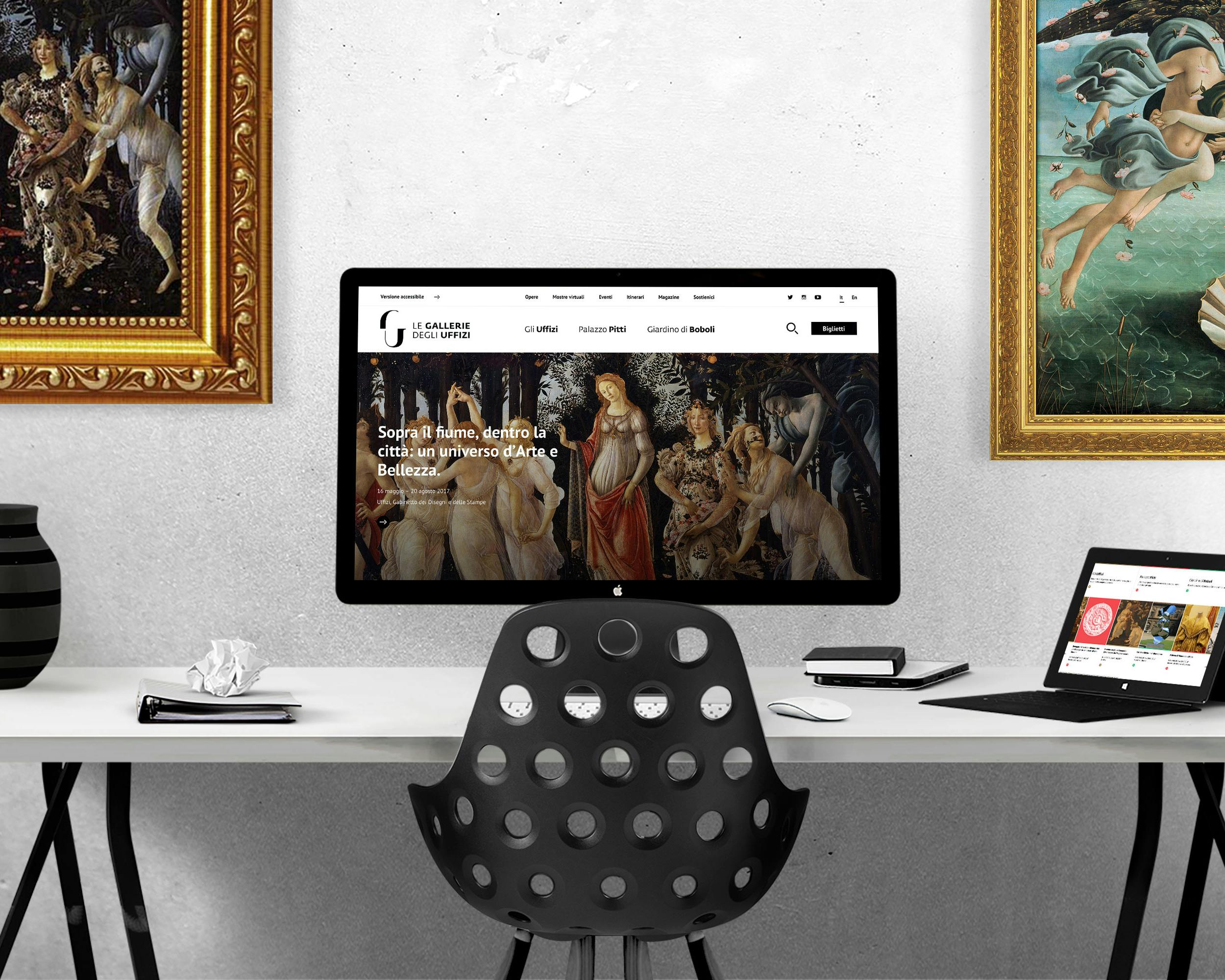 Il mockup del sito web delle Gallerie degli Uffizi