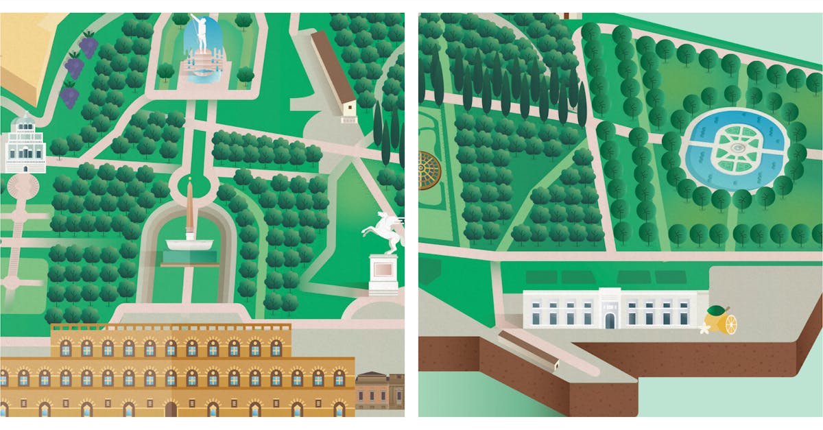 Due dettagli della mappa dei Giardini di Boboli