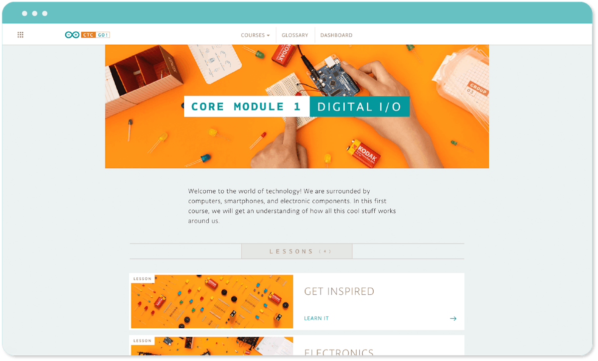 A mockup for a page of an Arduino educational project