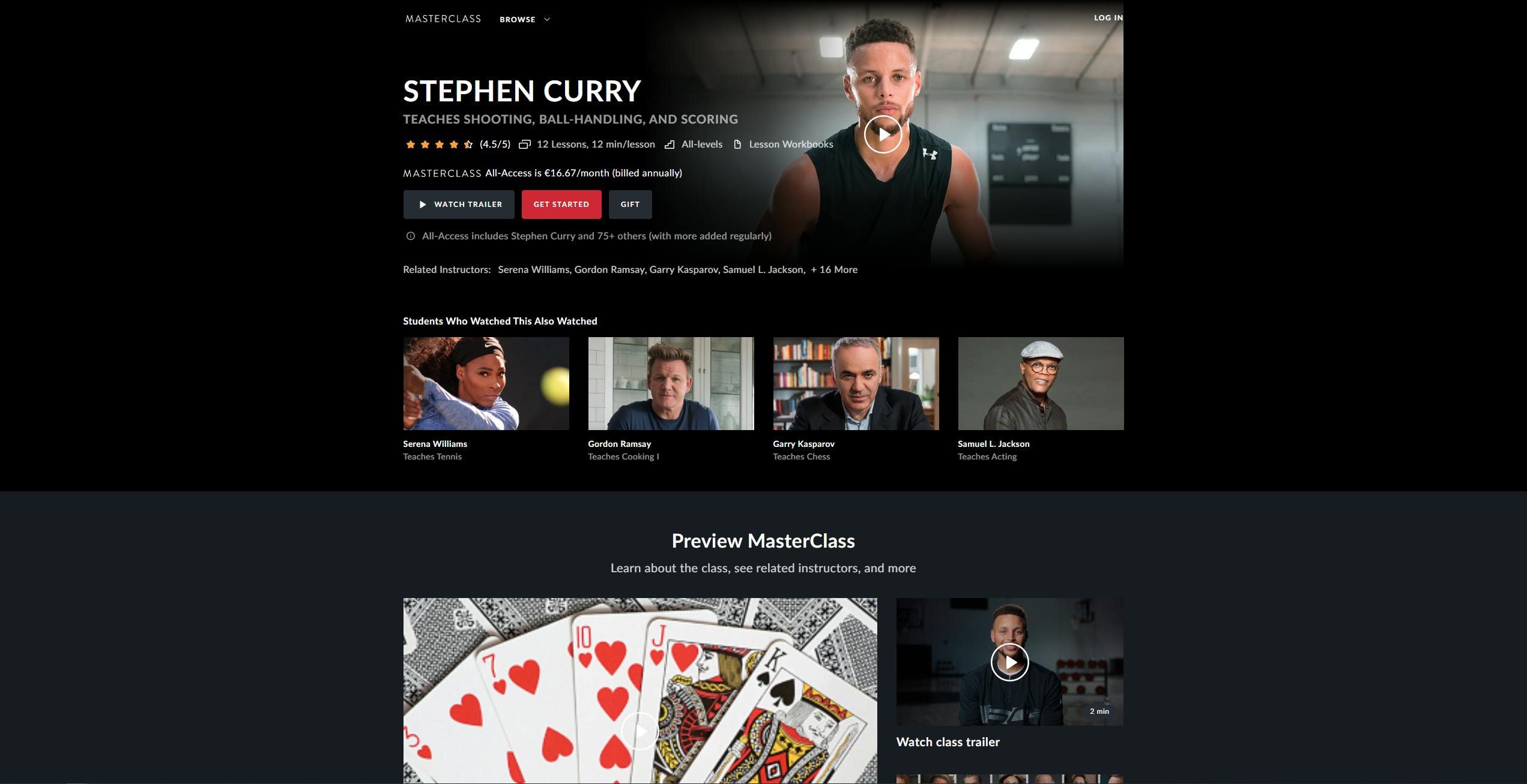 La landing page di Masterclass utilizza come Hero Shot il protagonista del corso
