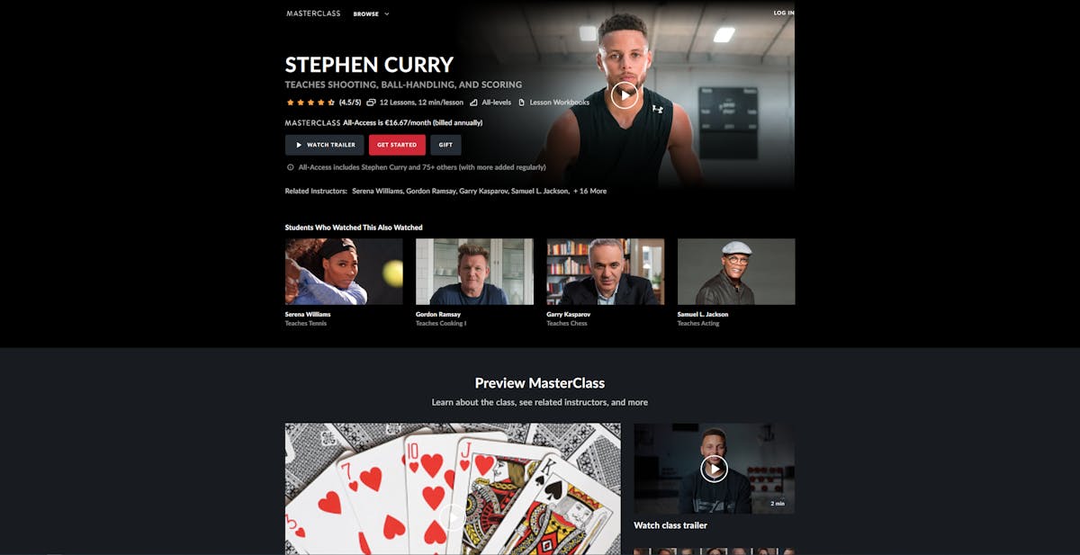 La landing page di Masterclass utilizza come Hero Shot il protagonista del corso