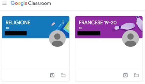 Materie su Google Classroom Gli spazi sono divisi in materie della classe, gestite ognuna da un insegnante