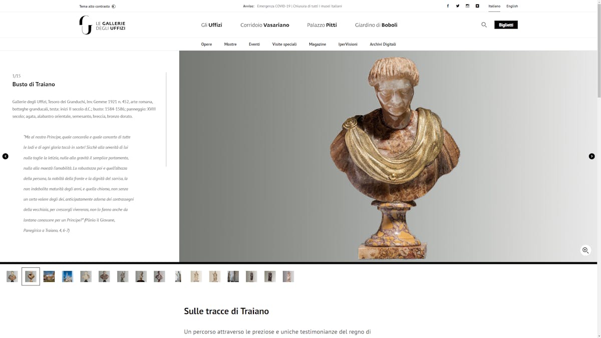Le mostre virtuali degli Uffizi, chiamate iperVisioni, accompagnano gli utenti in percorsi tematici nell'arte e nella cultura.