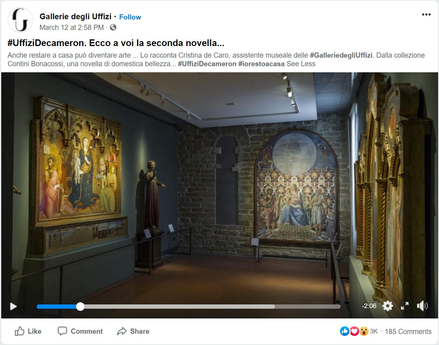 Uno dei video pubblicati dagli Uffizi per presentare collezioni durante il periodo di isolamento