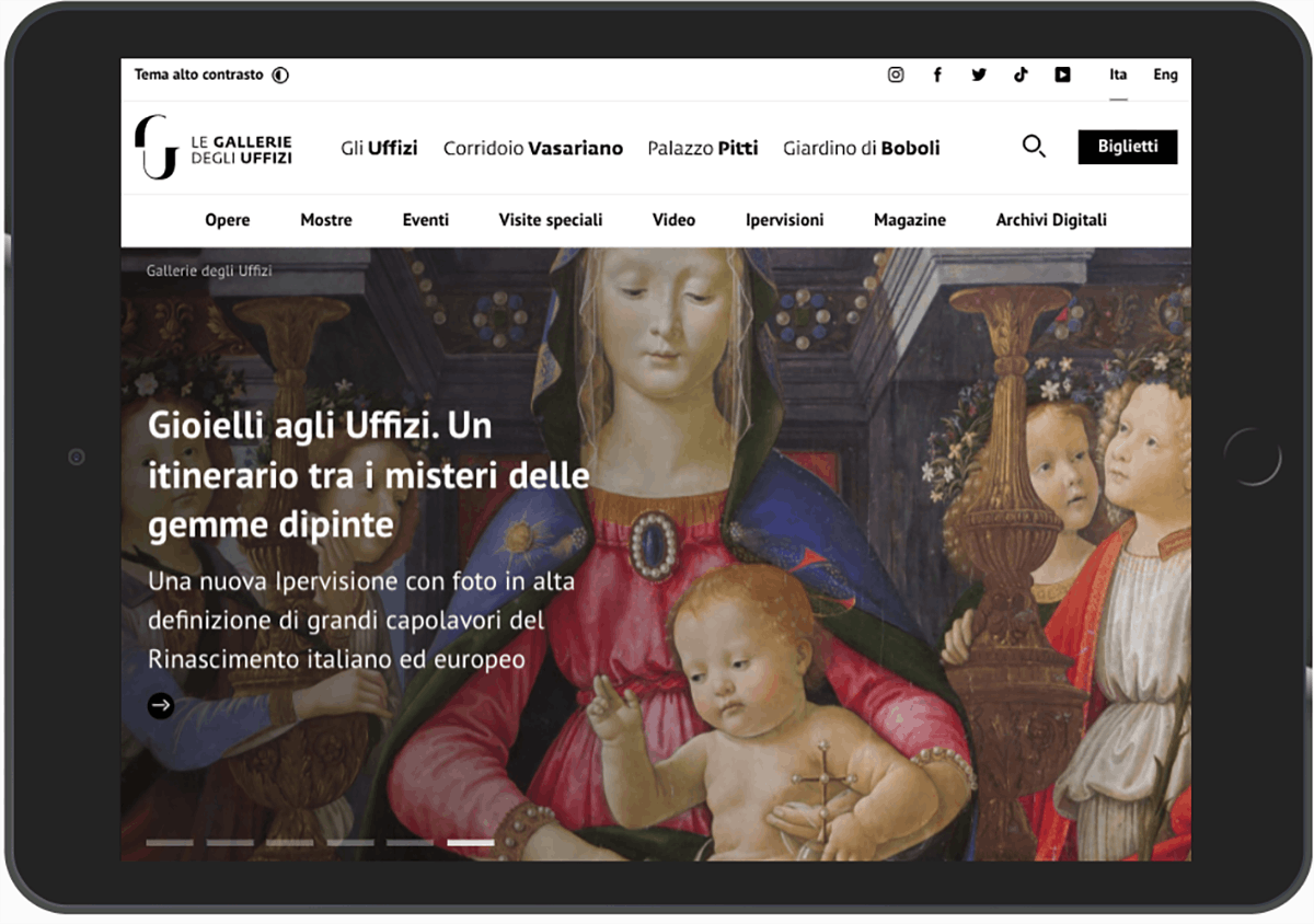 Il tema standard del sito web degli Uffizi