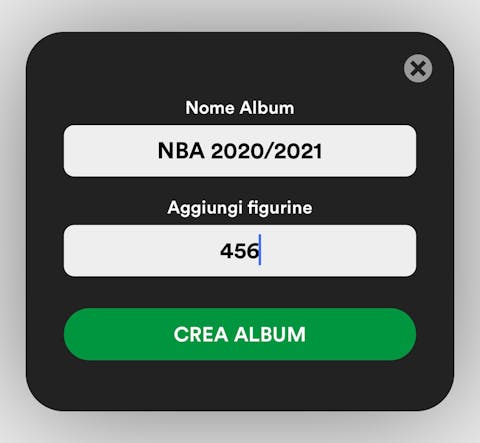 Il modale di creazione di un album Il modale di creazione dell'album di Figu