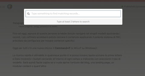 Attivazione ricerca rapida su DatoCMS Esempio di input della ricerca rapida