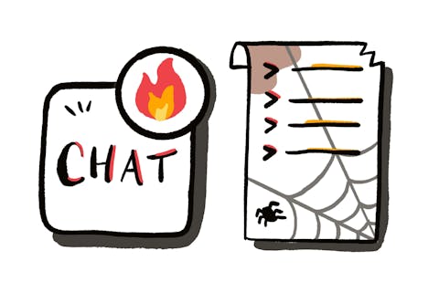 Illustrazione chat e liste disegno di un icona di notifica di messaggi in chat e una lista con elementi e ragnatele