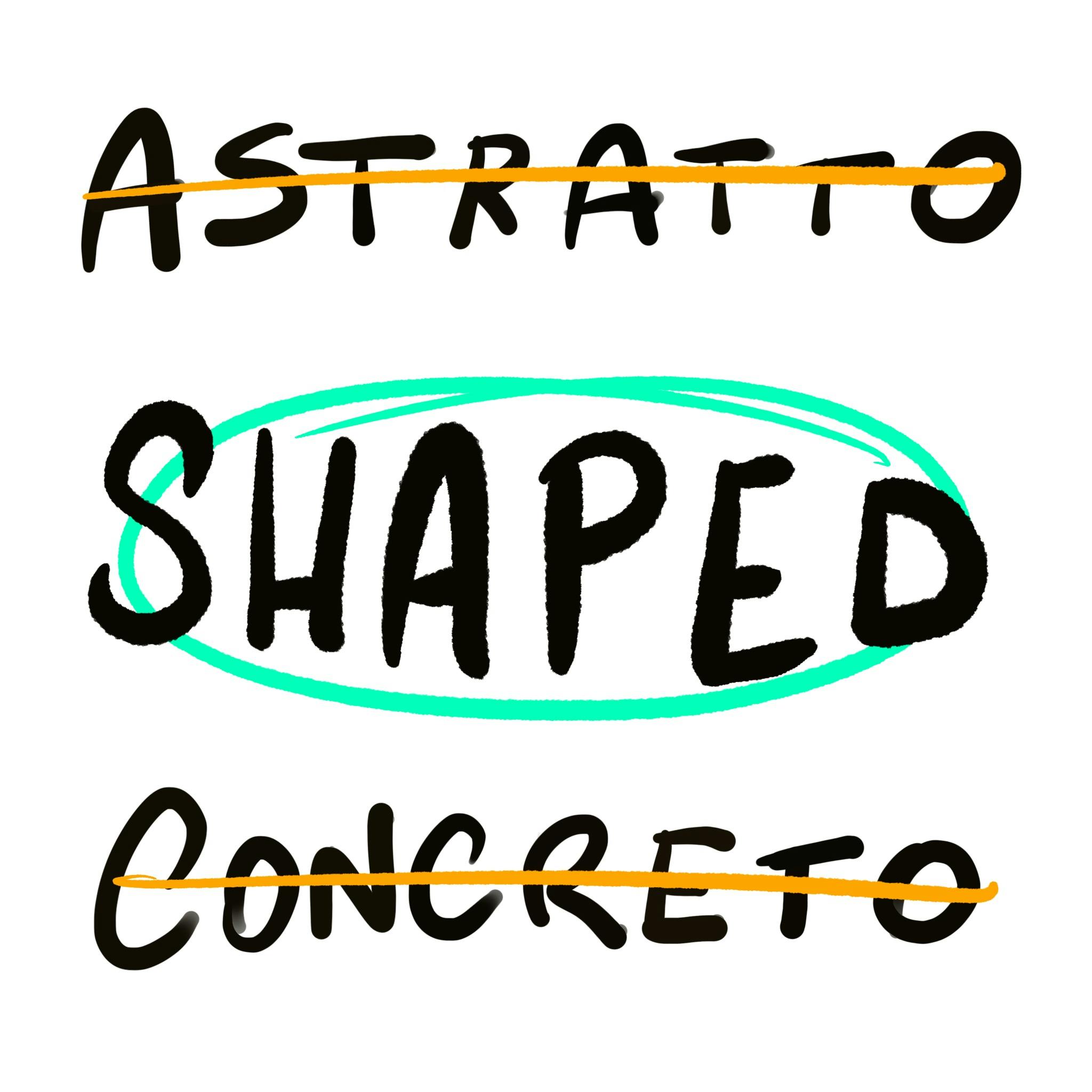 illustrazione con scritto astratto e concreto barrato ed evidenzia shaped