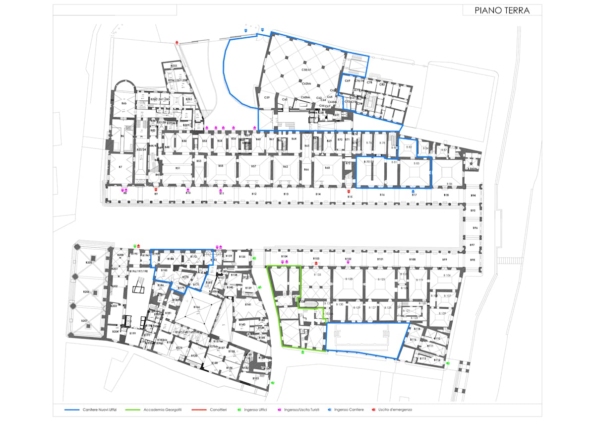 A precise map of the second level of the Uffizi Galleries