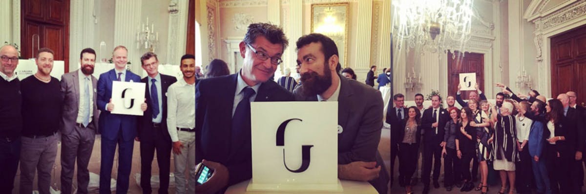 Un collage di foto della presentazione del nuovo logo e del nuovo sito delle Gallerie degli Uffizi.