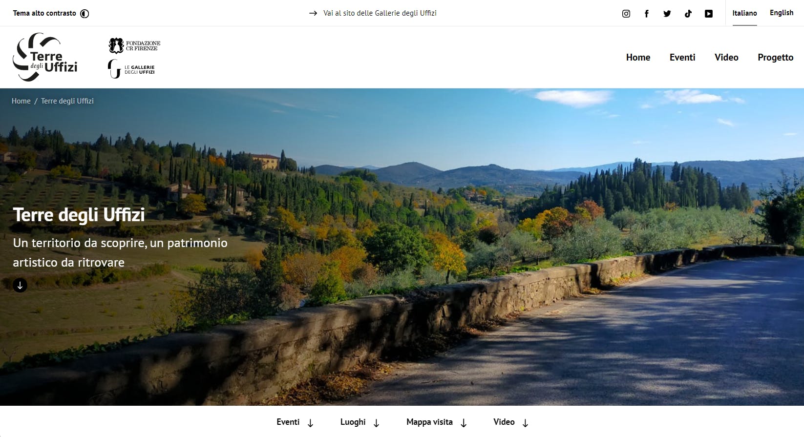 La pagina di apertura della nuova sezione del sito delle Gallerie chiamata "Terre degli Uffizi".