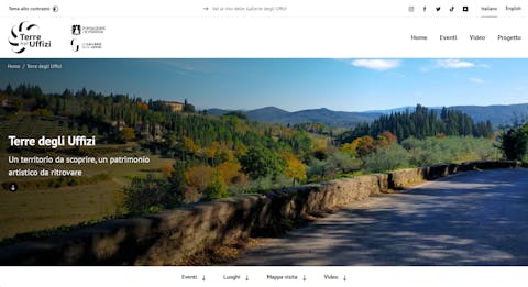 Homepage Terre degli Uffizi La pagina di apertura della nuova sezione del sito delle Gallerie chiamata "Terre degli Uffizi".