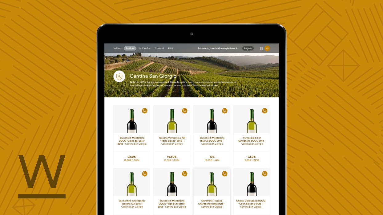 Copertina che mostra il front-end di una cantina creata con WinePlatform