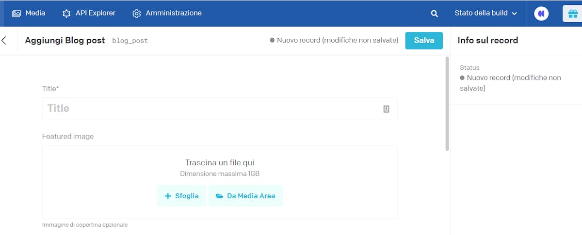 Schermata di Dato CMS che mostra il blocco immagine di copertina