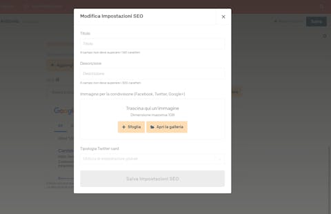 DatoCMS permette di modificare le impostazioni SEO per indicizzare la pagina Schermata di DatoCMS che mostra i campi SEO da modificare per indicizzare la pagina