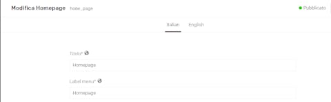 Prima opzione cambio lingua Dato CMS Schermata di DatoCMS che mostra una modalità per cambiare lingua