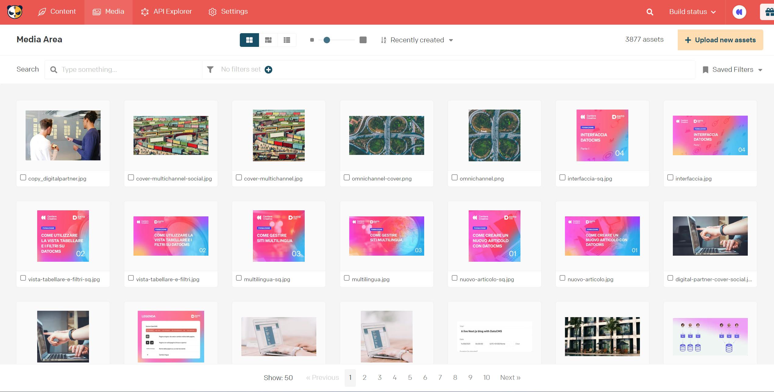 Screenshot della Media Area di DatoCMS