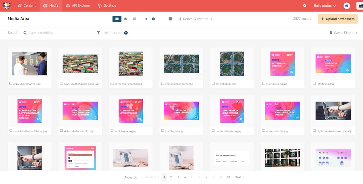Screenshot della Media Area di DatoCMS
