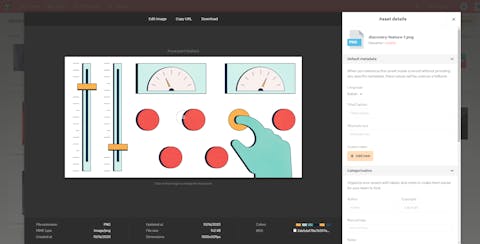 Modale dettagli asset Immagine che mostra il funzionamento degli asset su DatoCMS