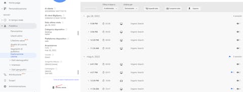 Eliminare utenti su Analytics Screenshot che mostra il pannello utente su Analytics da cui cancellare i suoi dati personali.