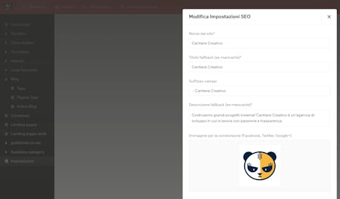 Campi obbligatori impostazioni Generali SEO Schernata di DatoCMS che mostra i campi obbligatori per impostazioni generali SEO