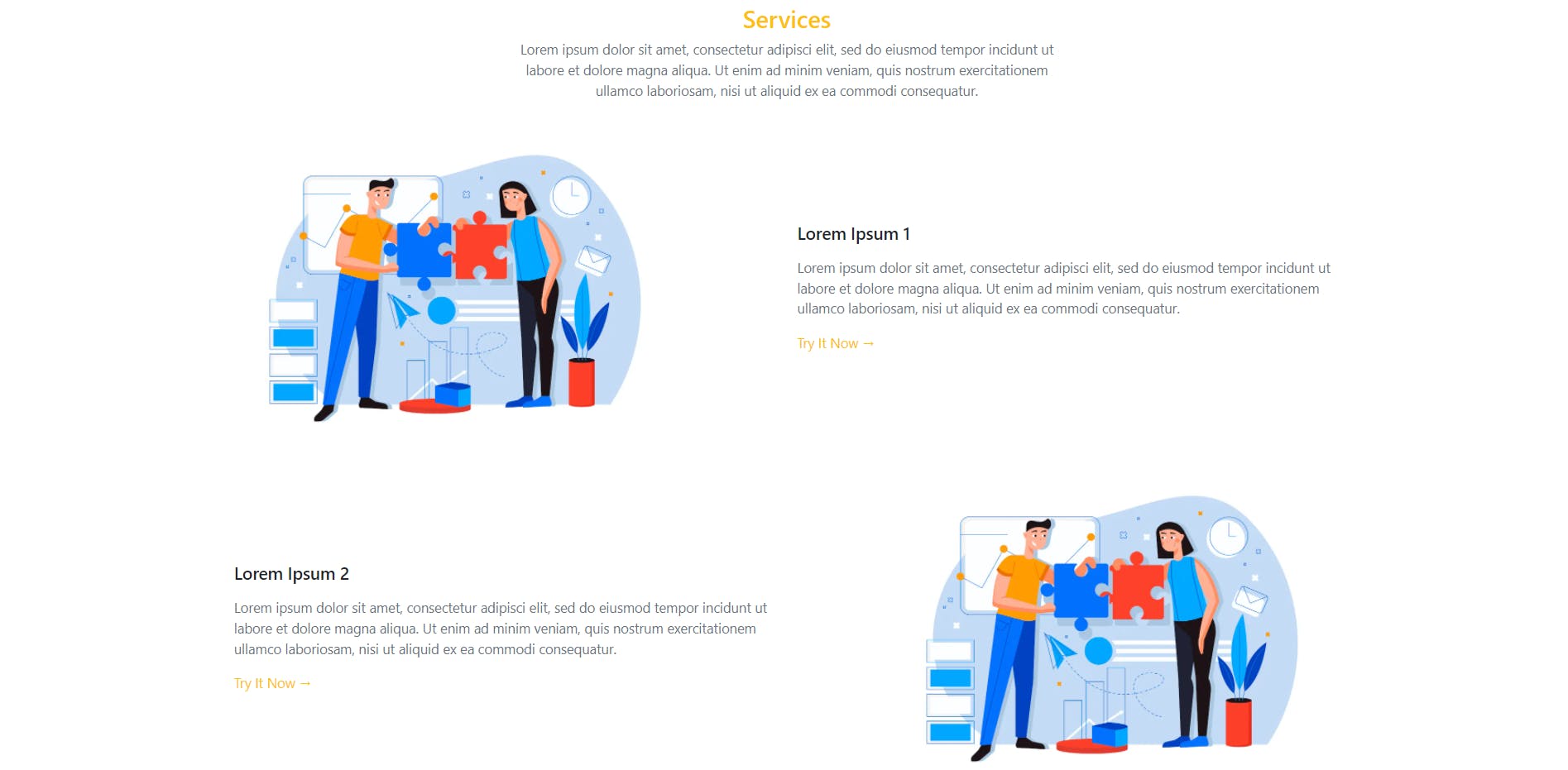 Un esempio di sezione della landing page con le azioni disponibili per l'utente che naviga.