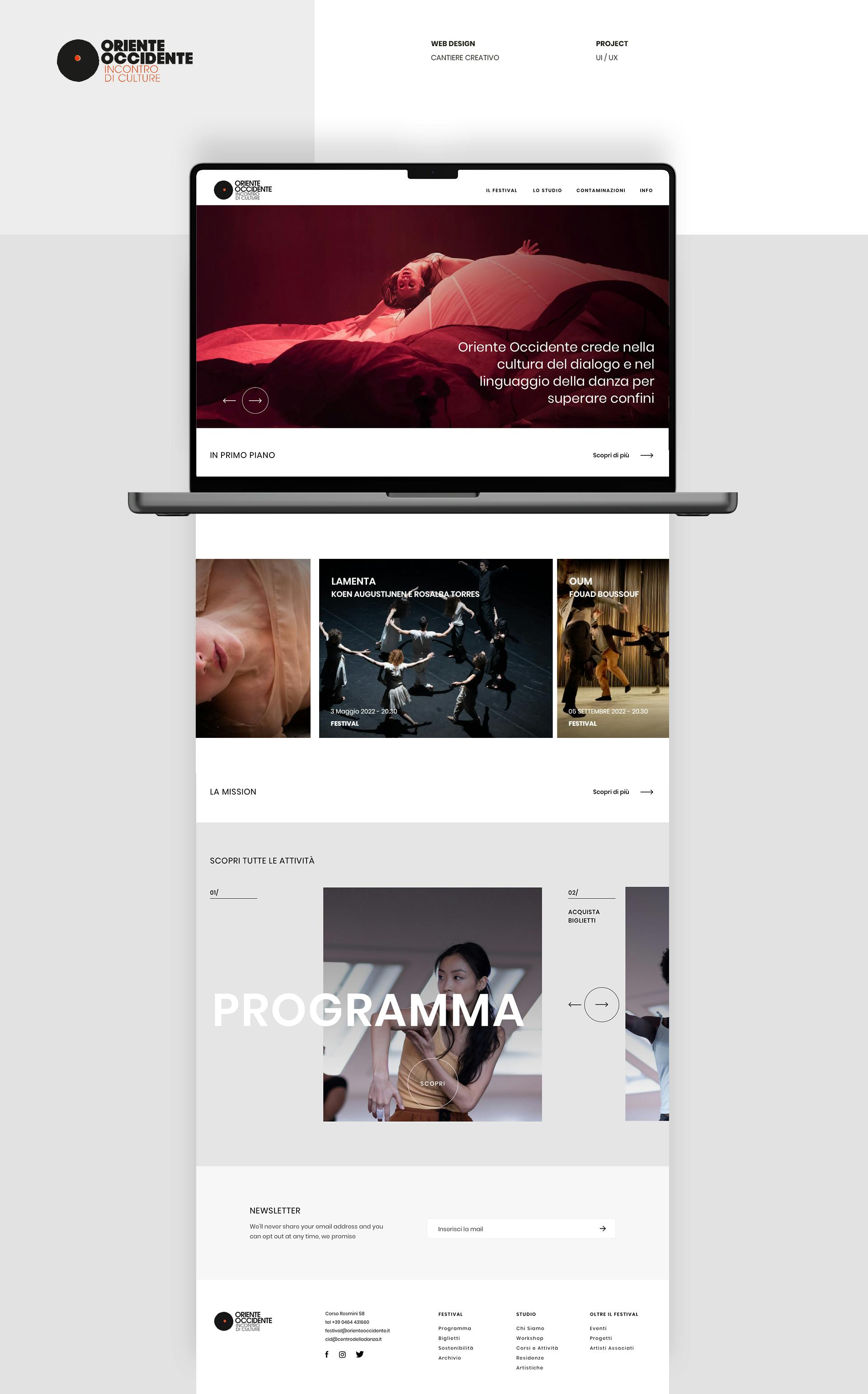 mockup che mostra il sito di Oriente Occidente da pc e il programma del festival