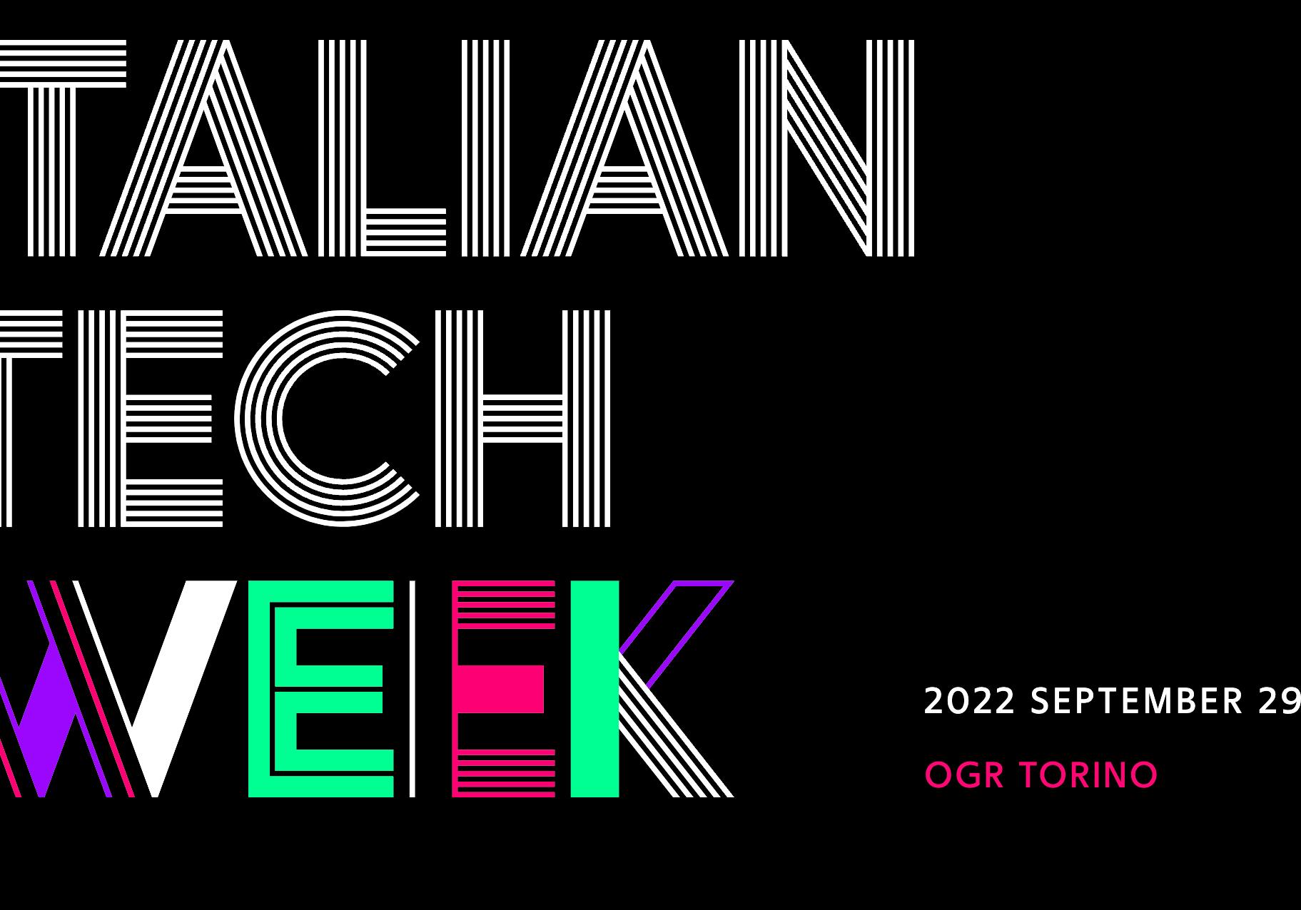 Logo Italian Tech Week con sfondo nero e giorni dell'evento